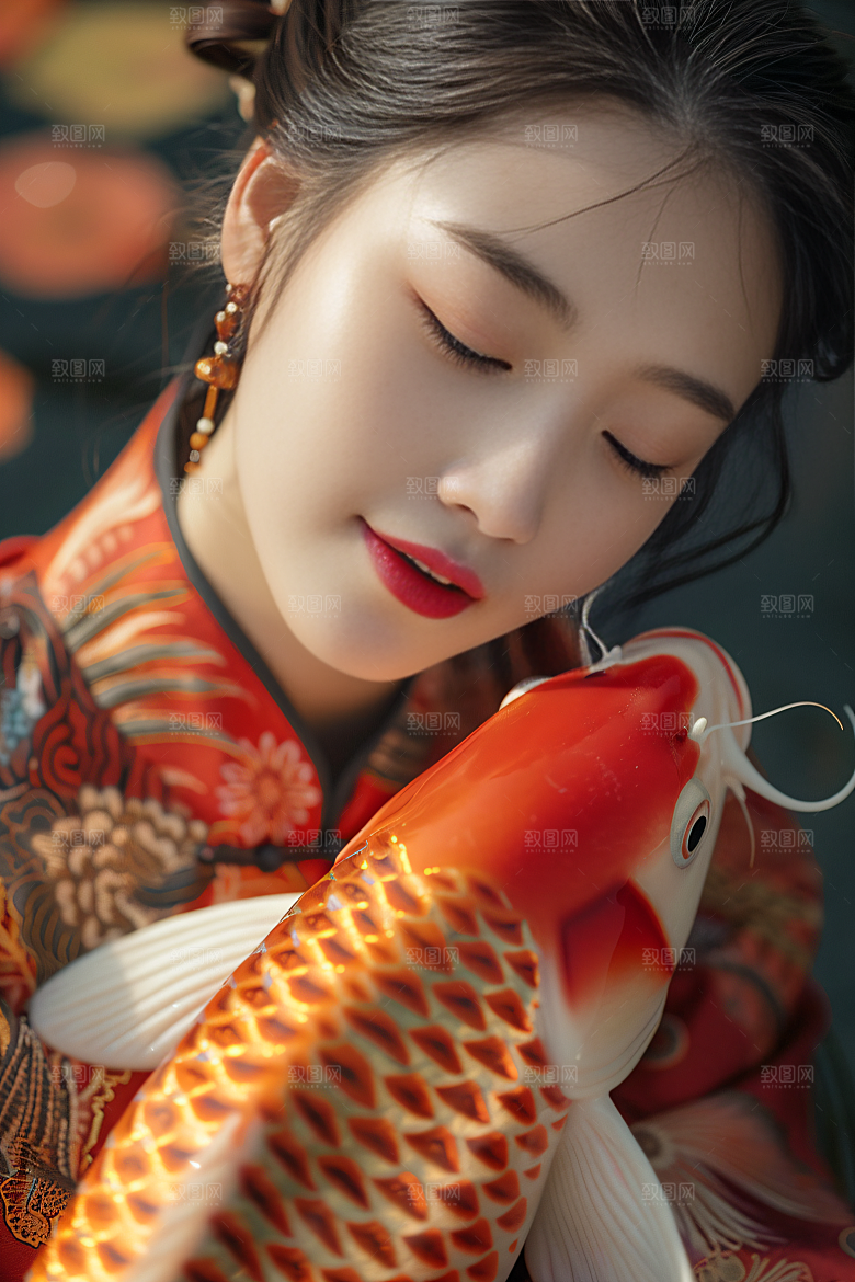 锦鲤汉服美女高清金鱼素材