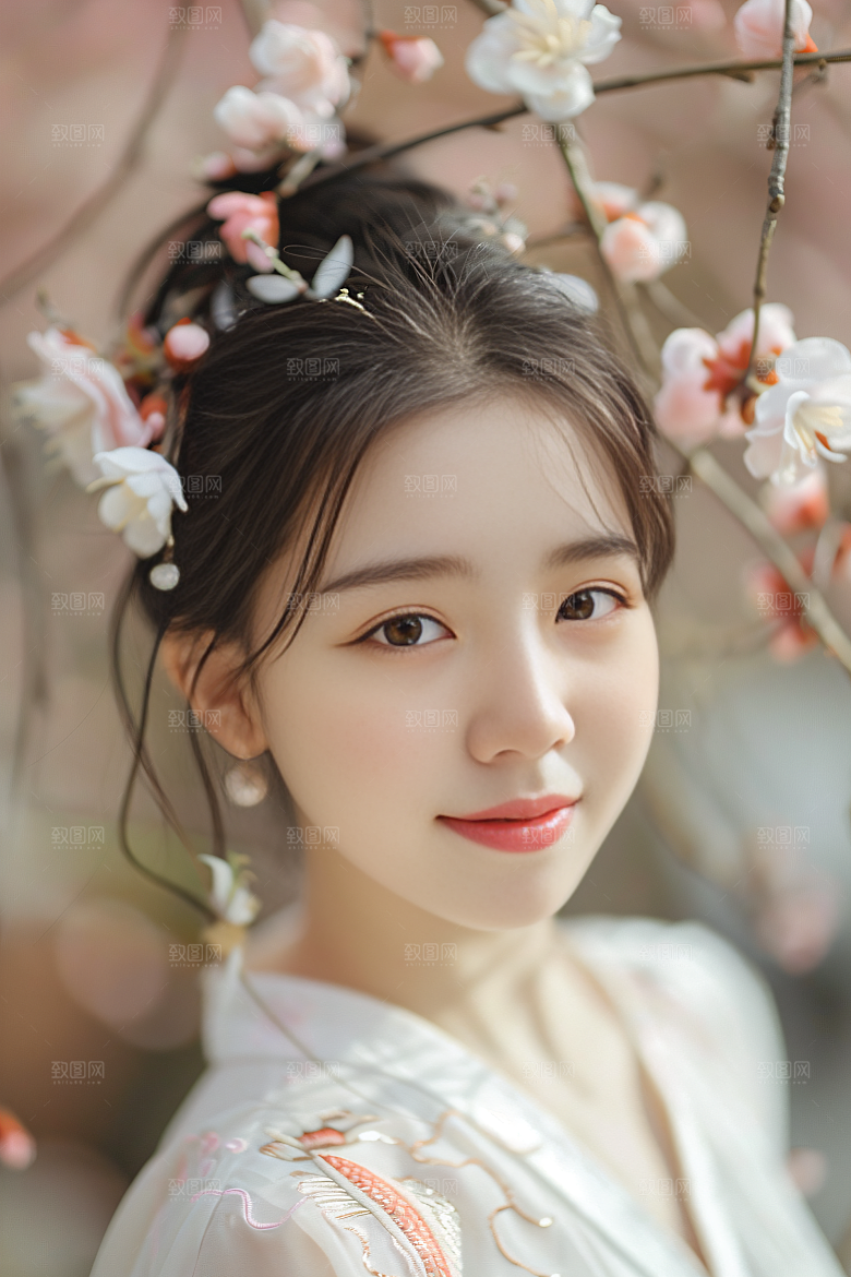 锦鲤汉服美女精致高清素材