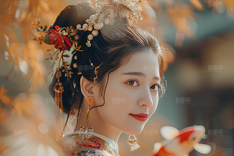 锦鲤汉服美女精致金鱼素材