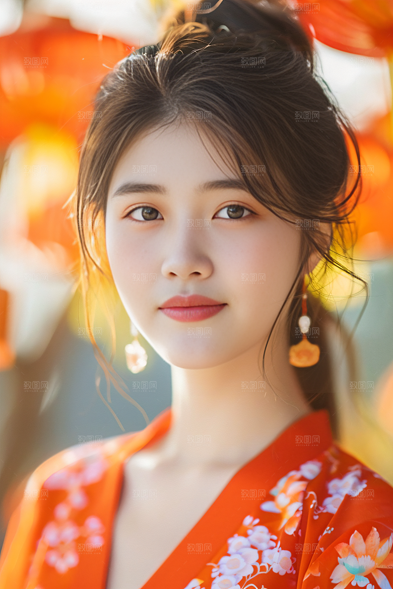 锦鲤汉服美女中国风肖像素材