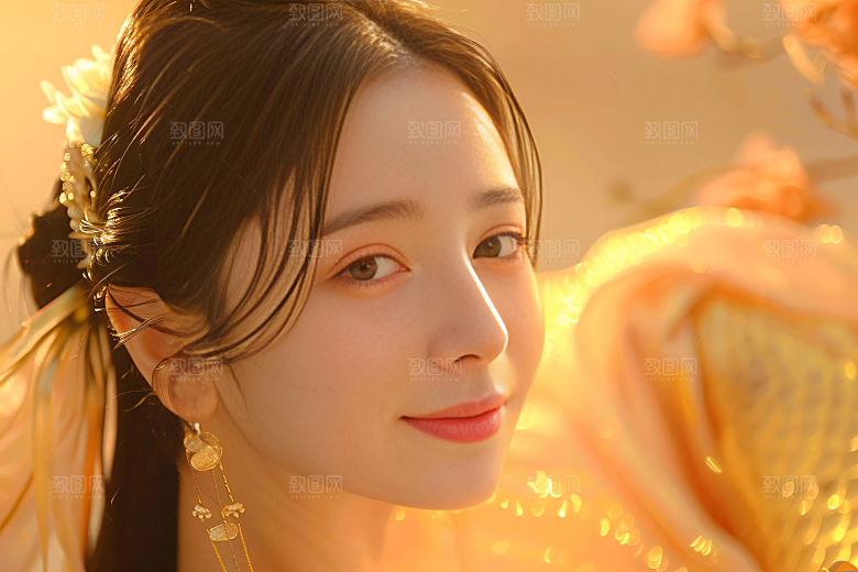 锦鲤汉服美女吉祥精致素材
