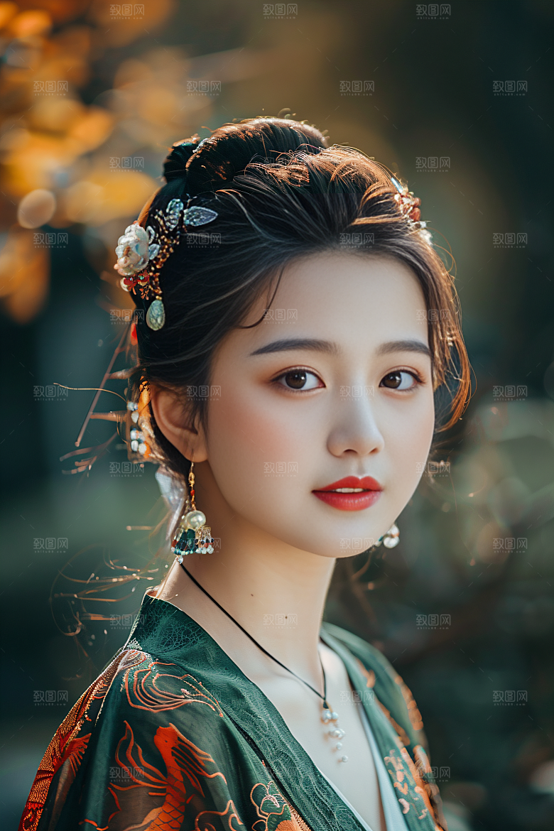 锦鲤汉服美女金鱼传统素材