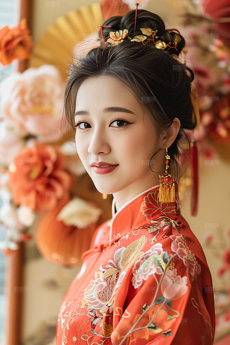 锦鲤汉服美女精致肖像素材