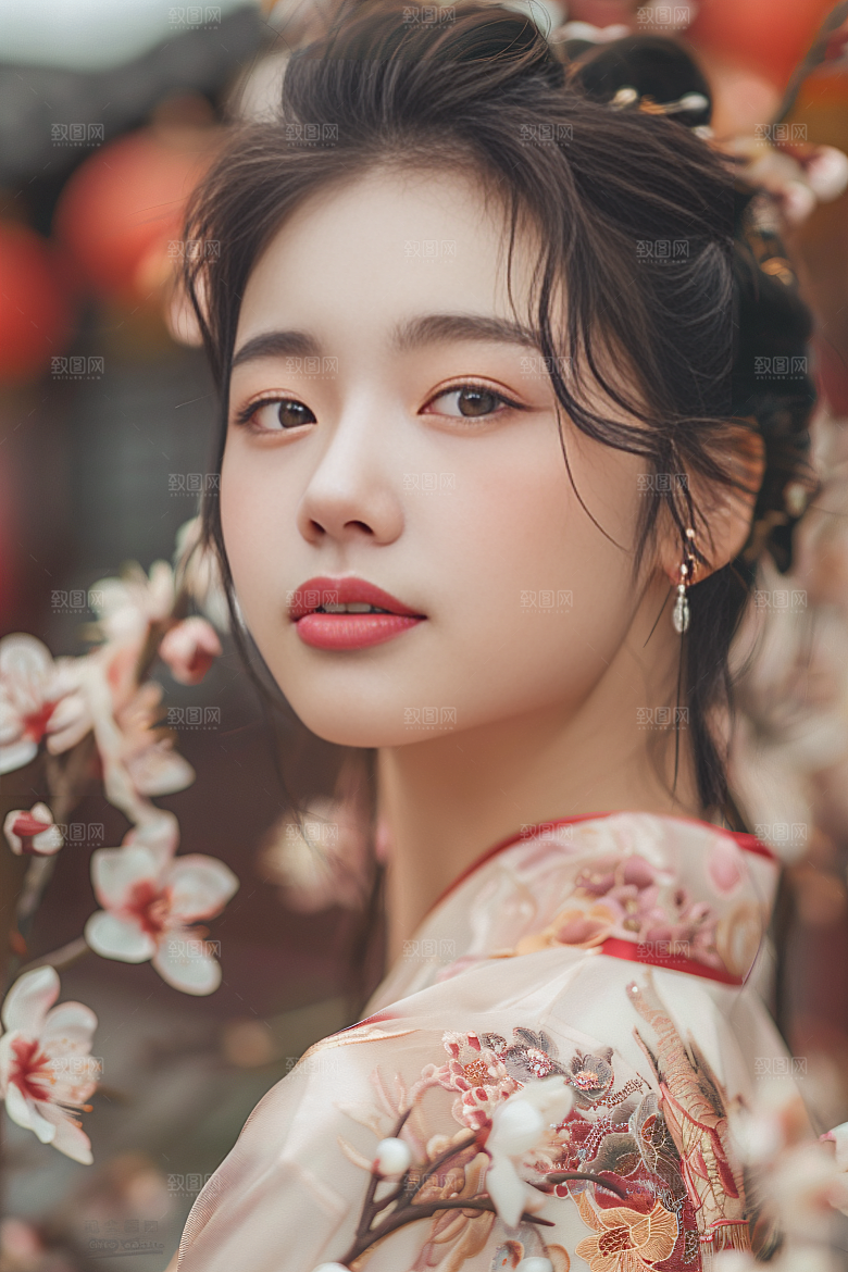 锦鲤汉服美女唯美人像素材