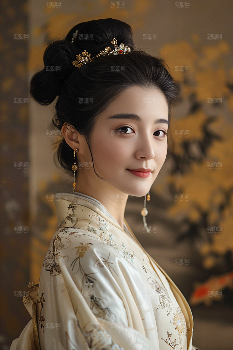 锦鲤汉服美女古风精致素材