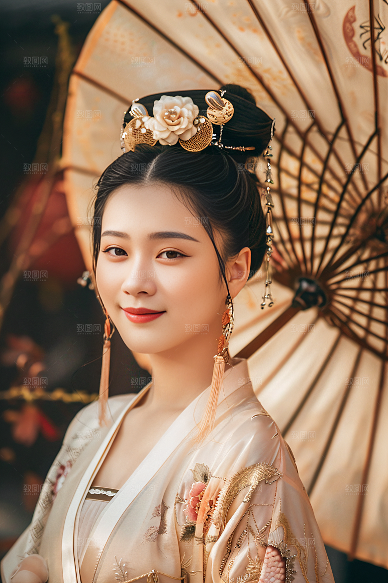 锦鲤汉服美女古风中国风素材