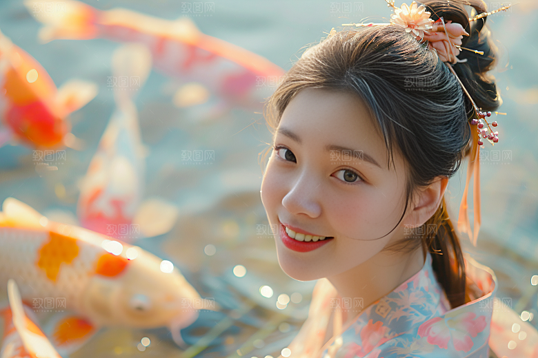 锦鲤汉服美女肖像人像素材