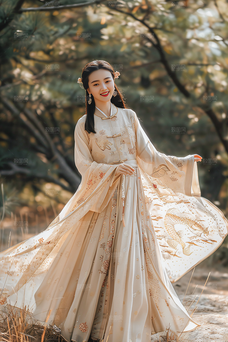 锦鲤汉服美女精致中国风素材