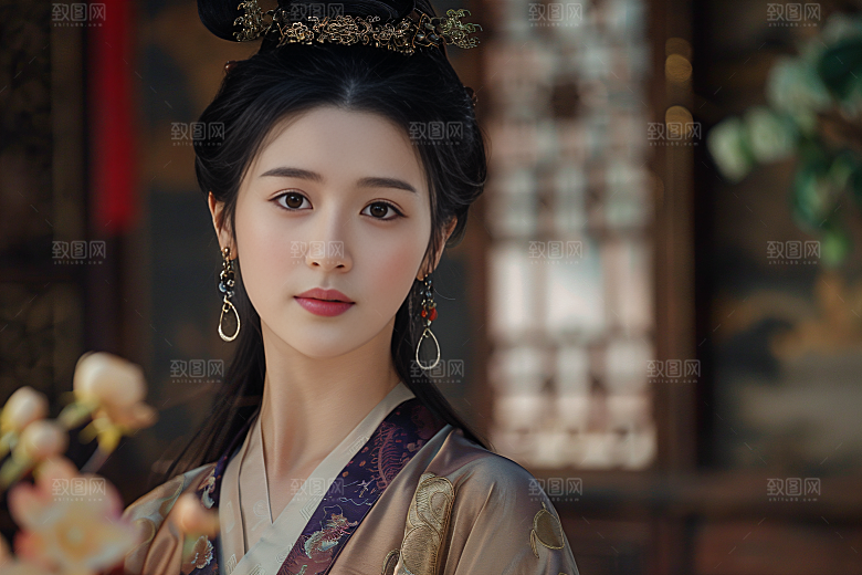 锦鲤汉服美女唯美人像素材