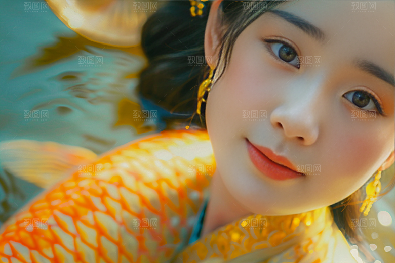 锦鲤汉服美女古风优雅素材
