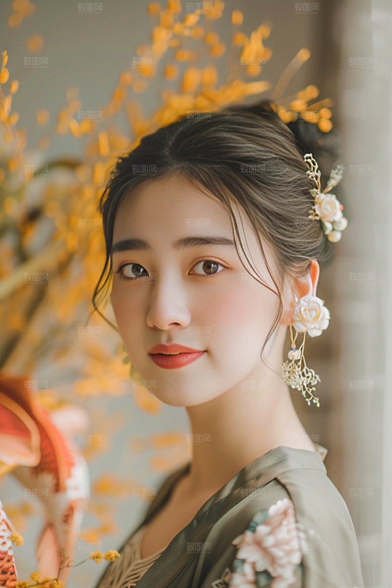 锦鲤汉服美女传统高清素材