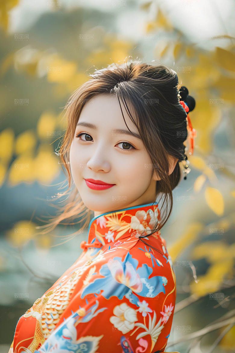 锦鲤汉服美女唯美吉祥素材
