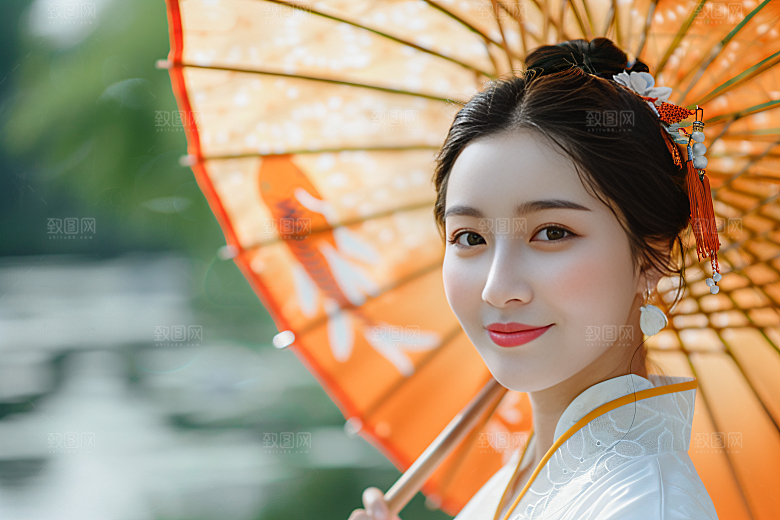 锦鲤汉服美女古风吉祥素材