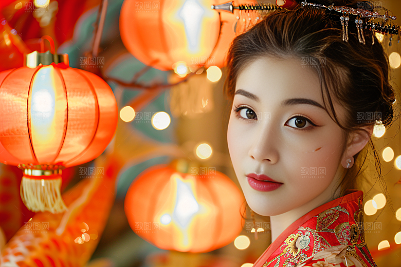 锦鲤汉服美女传统金鱼素材