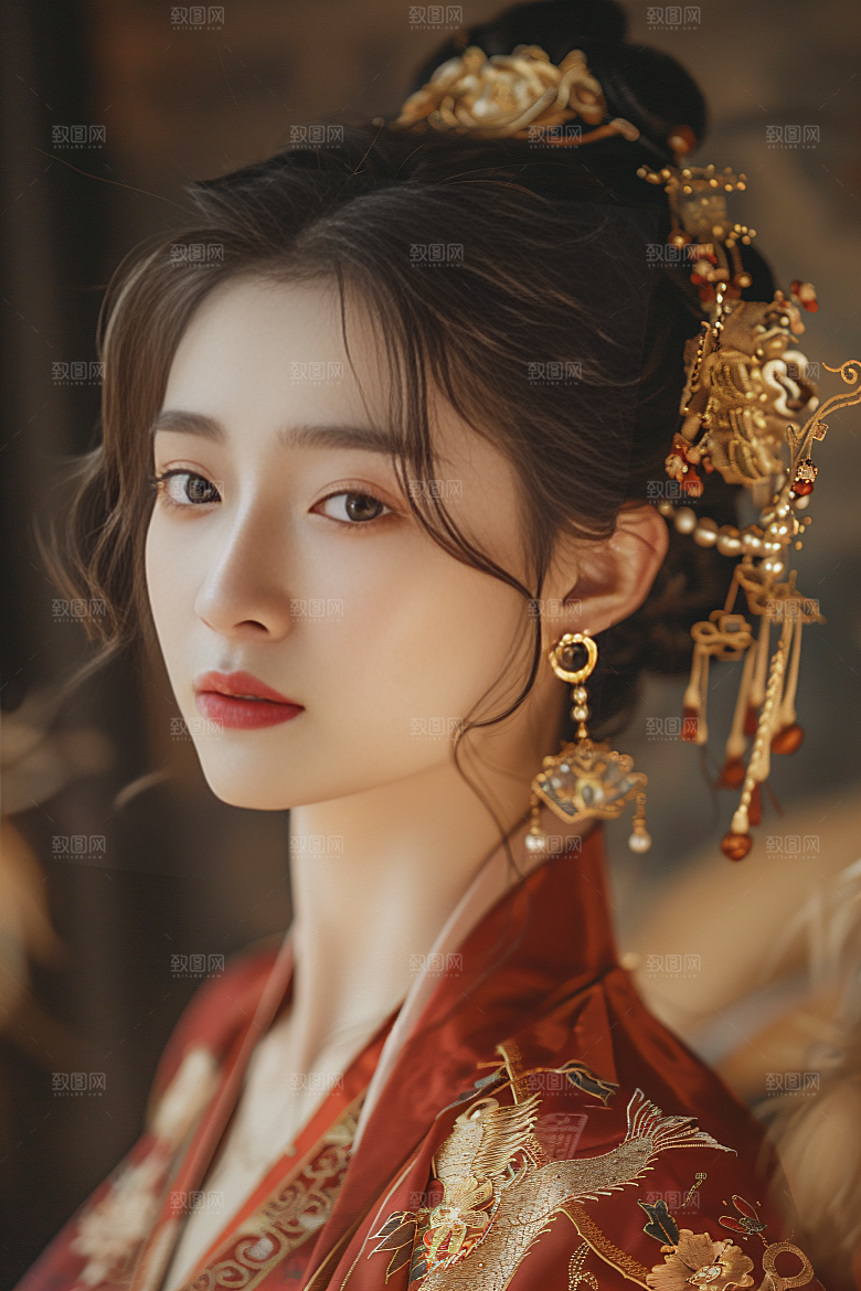 锦鲤汉服美女优雅传统素材