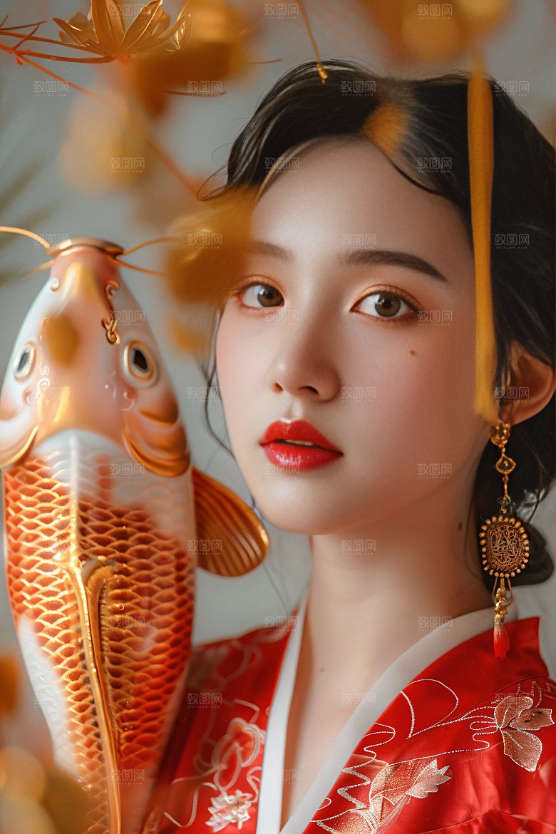 锦鲤汉服美女古风古风素材