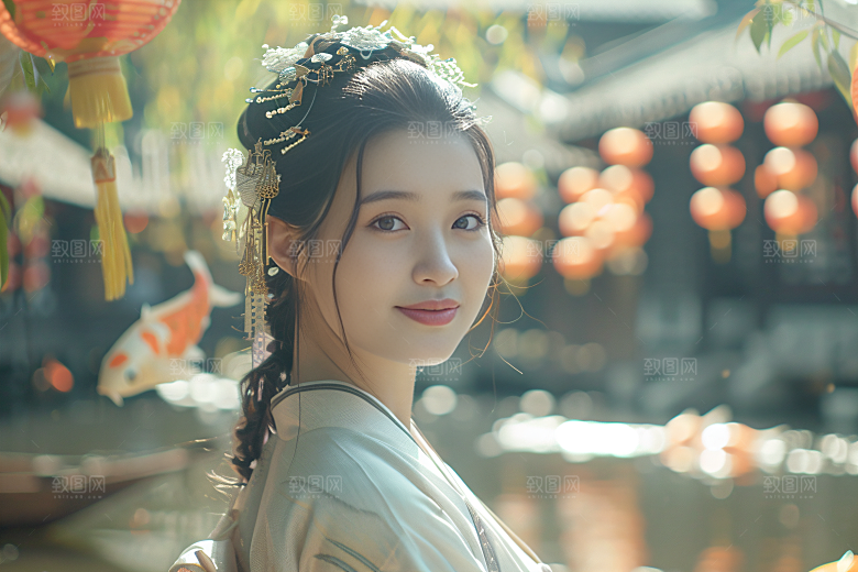 锦鲤汉服美女古风中国风素材