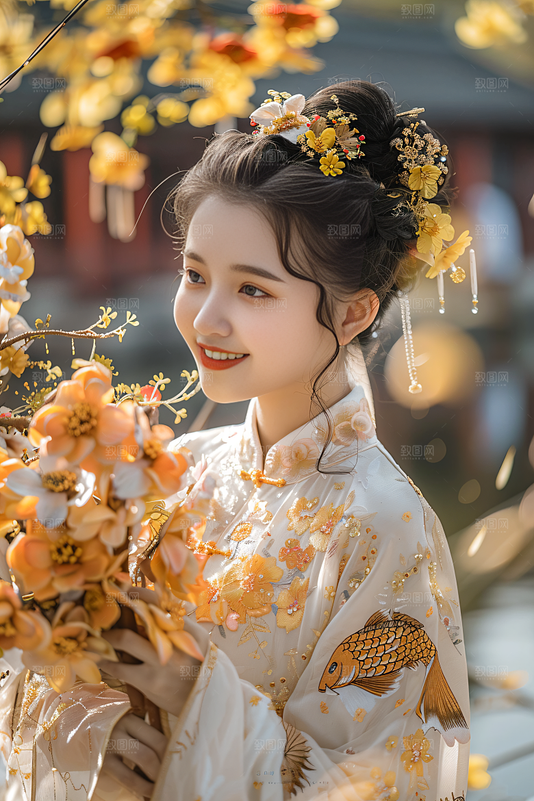 锦鲤汉服美女吉祥肖像素材