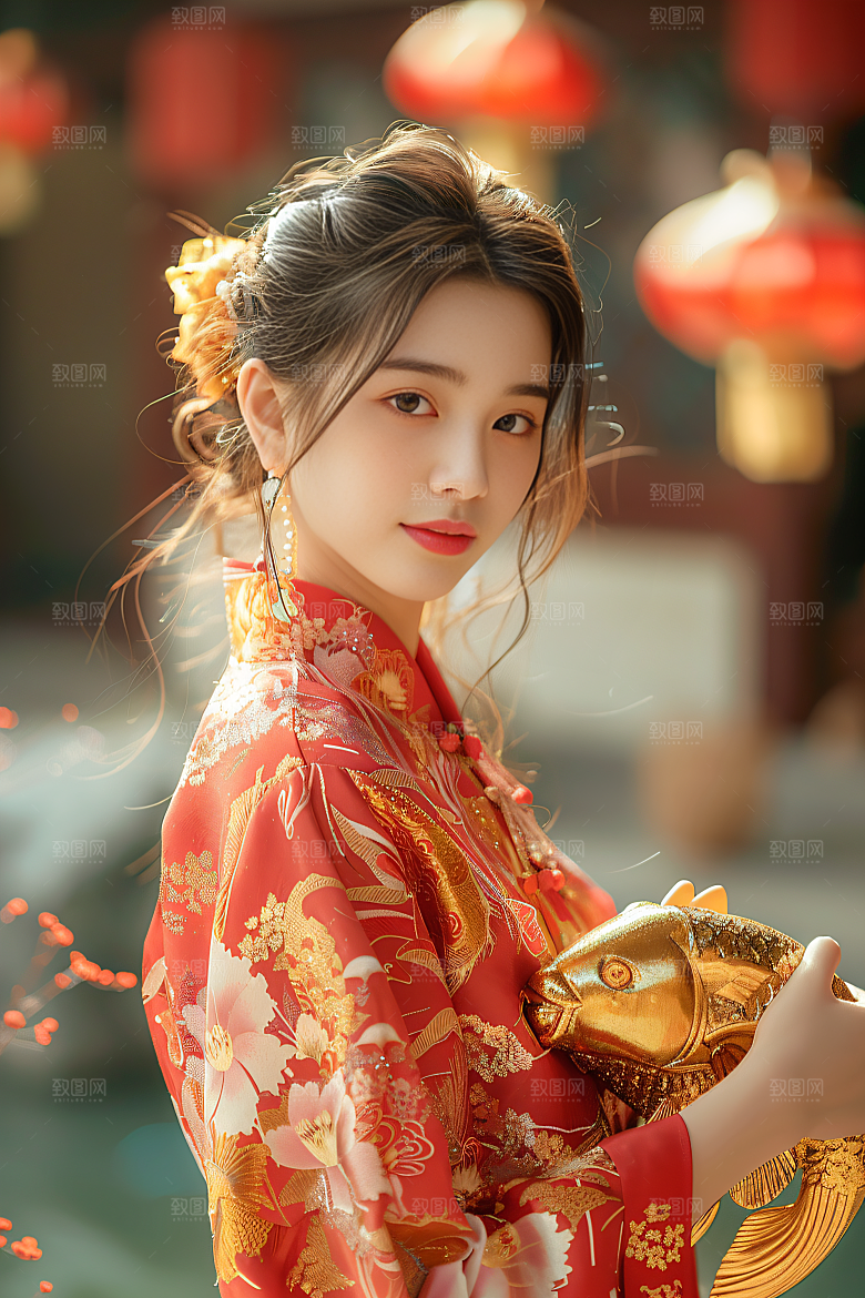 锦鲤汉服美女古风古风素材