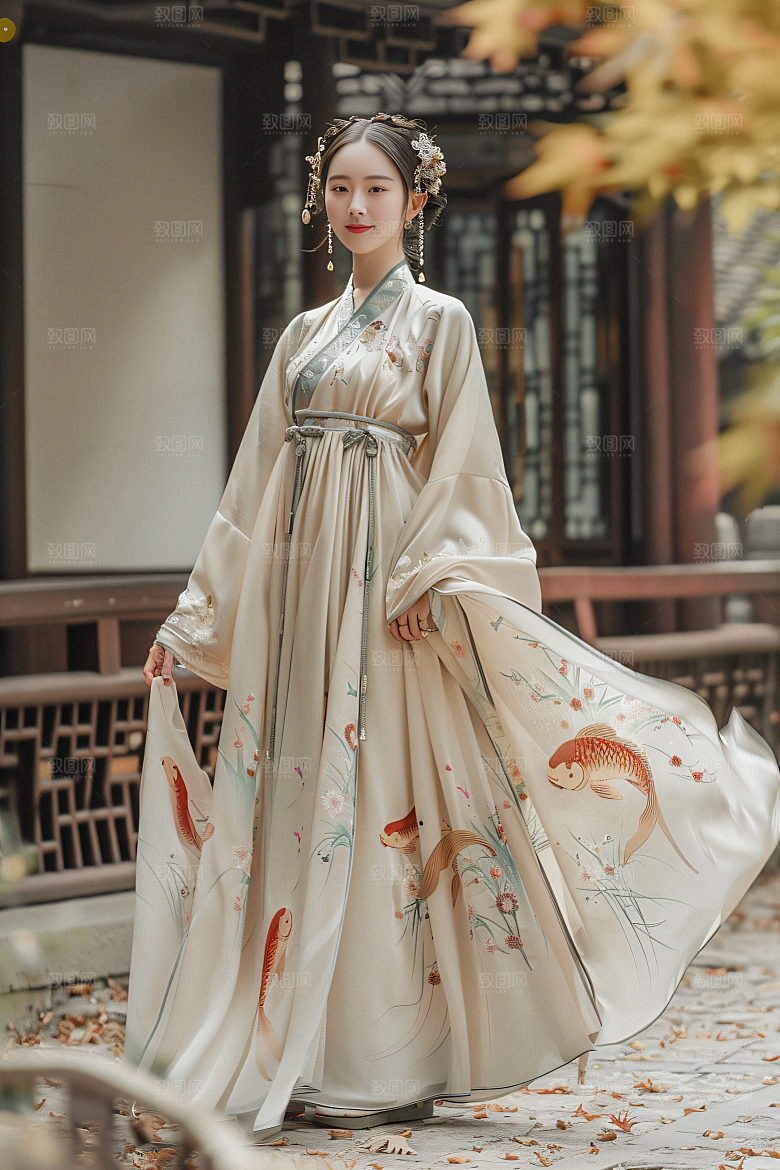 锦鲤汉服美女金鱼人像素材