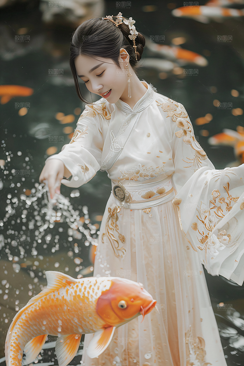 锦鲤汉服美女肖像人像素材