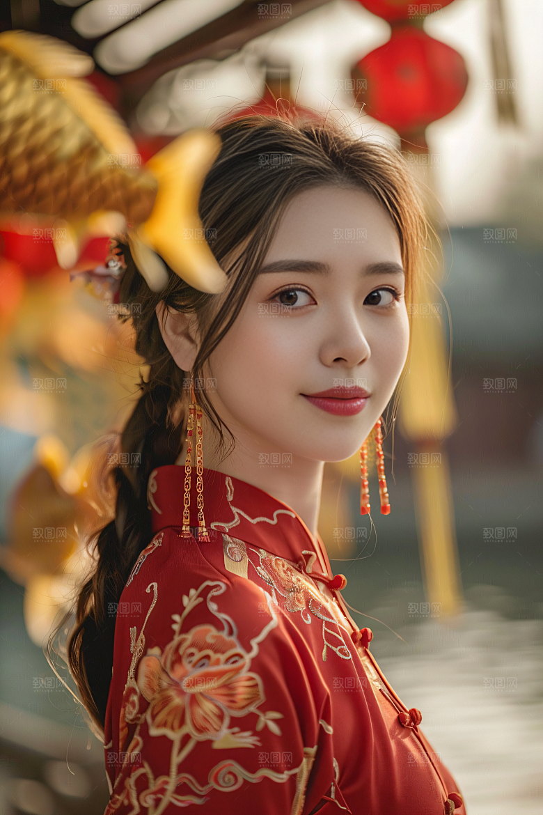 锦鲤汉服美女肖像精致素材