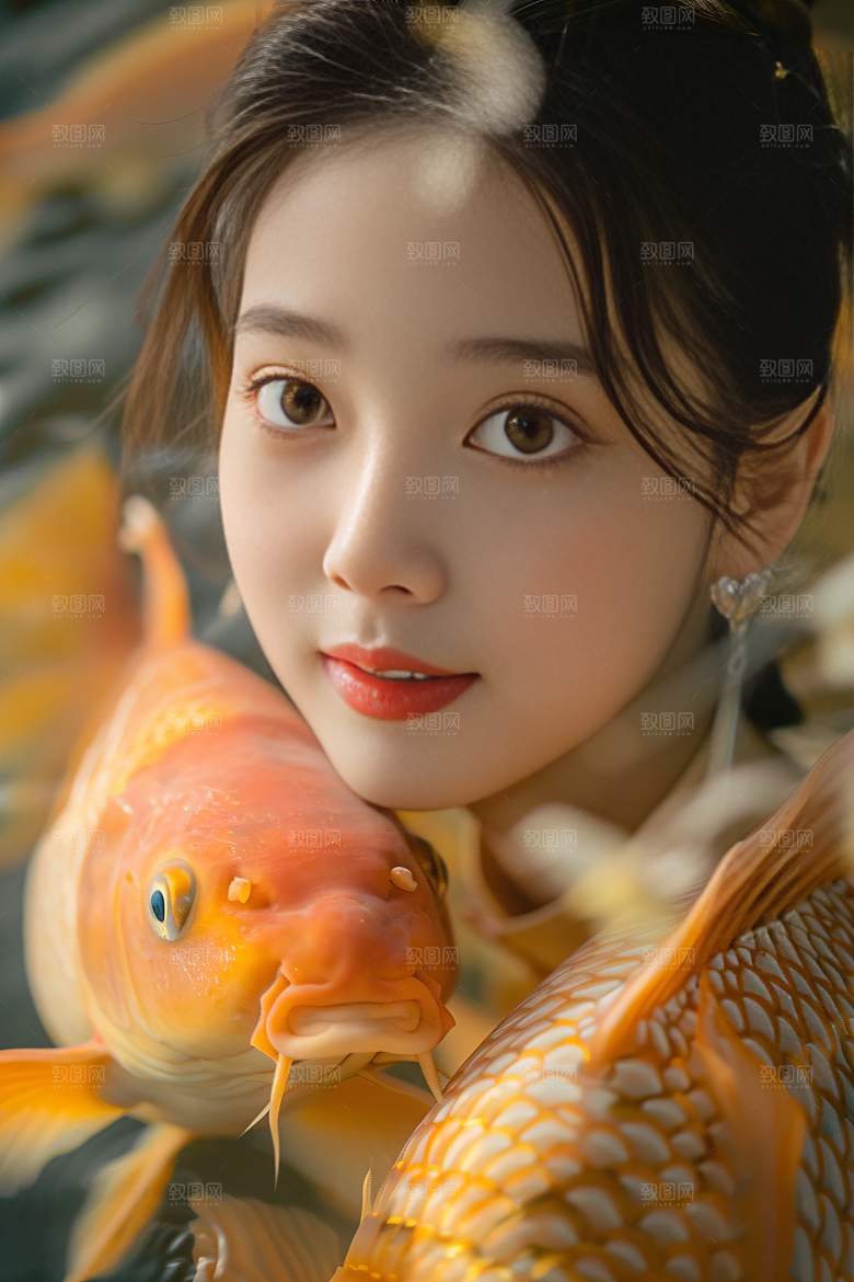 锦鲤汉服美女高清优雅素材