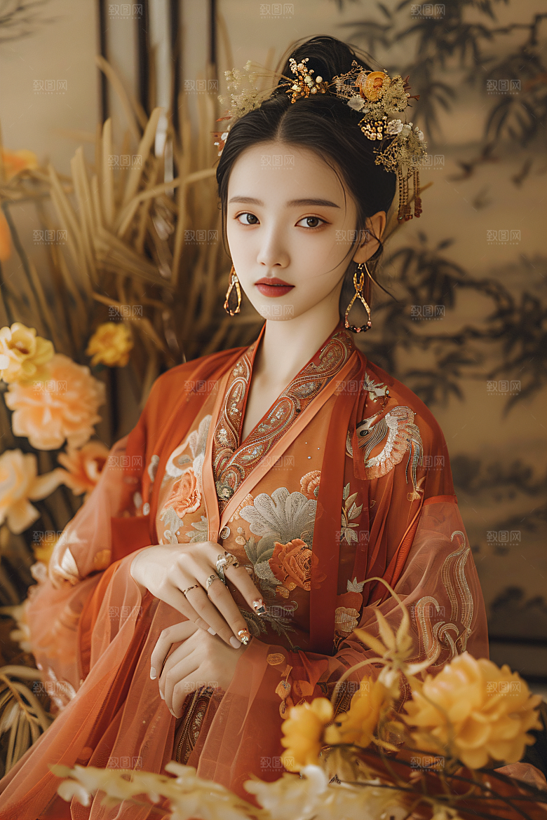 锦鲤汉服美女古风高清素材