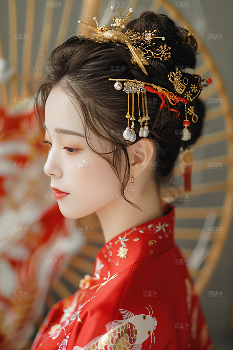 锦鲤汉服美女人像传统素材