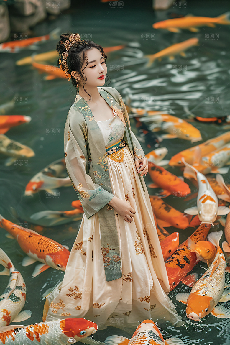 锦鲤汉服美女人像吉祥素材
