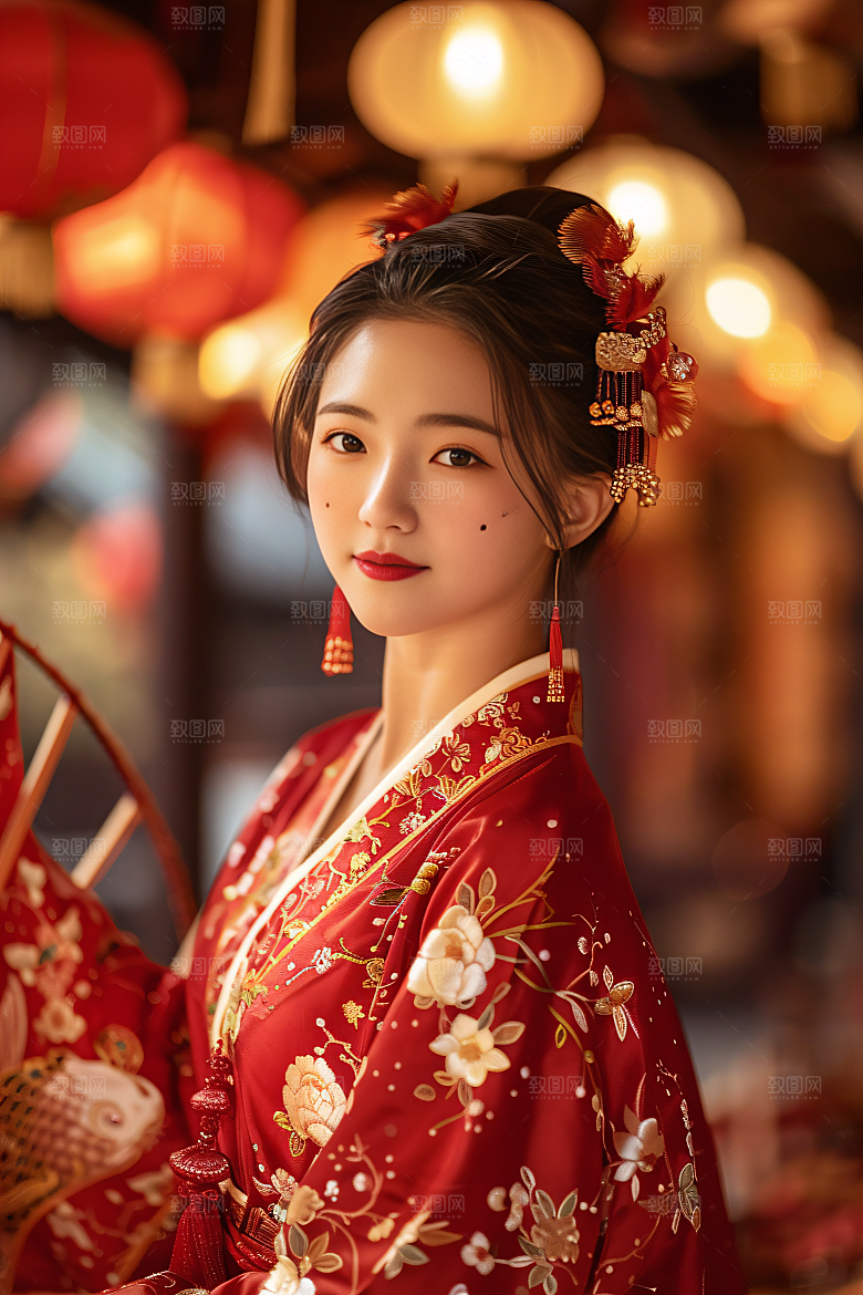 锦鲤汉服美女中国风肖像素材