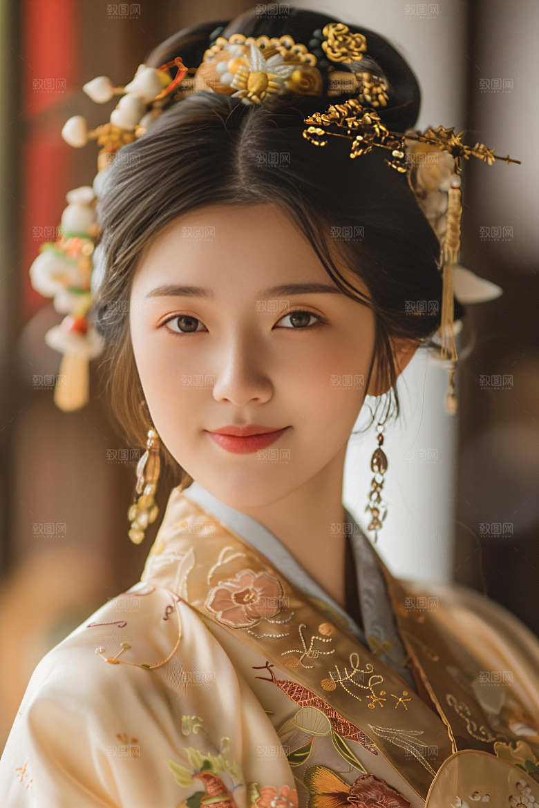 锦鲤汉服美女金鱼传统素材