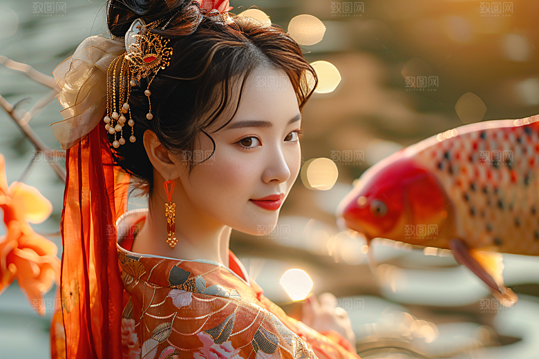 锦鲤汉服美女人像精致素材