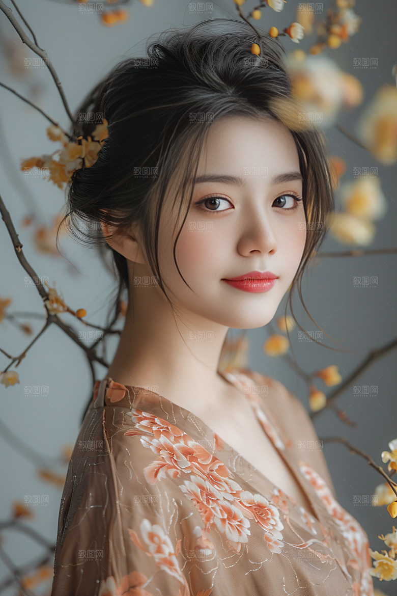 锦鲤汉服美女人像传统素材
