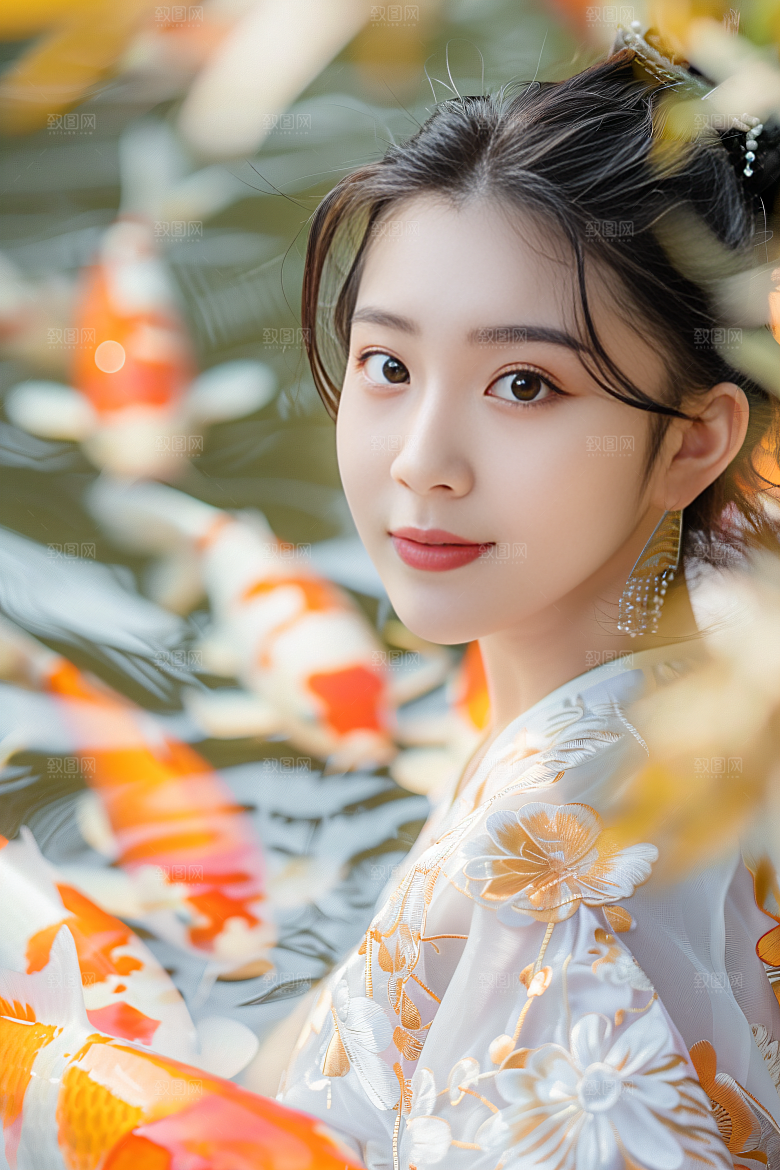 锦鲤汉服美女古风中国风素材