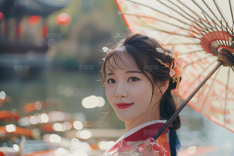锦鲤汉服美女精致人像素材