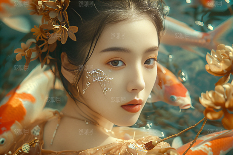 锦鲤汉服美女优雅人像素材