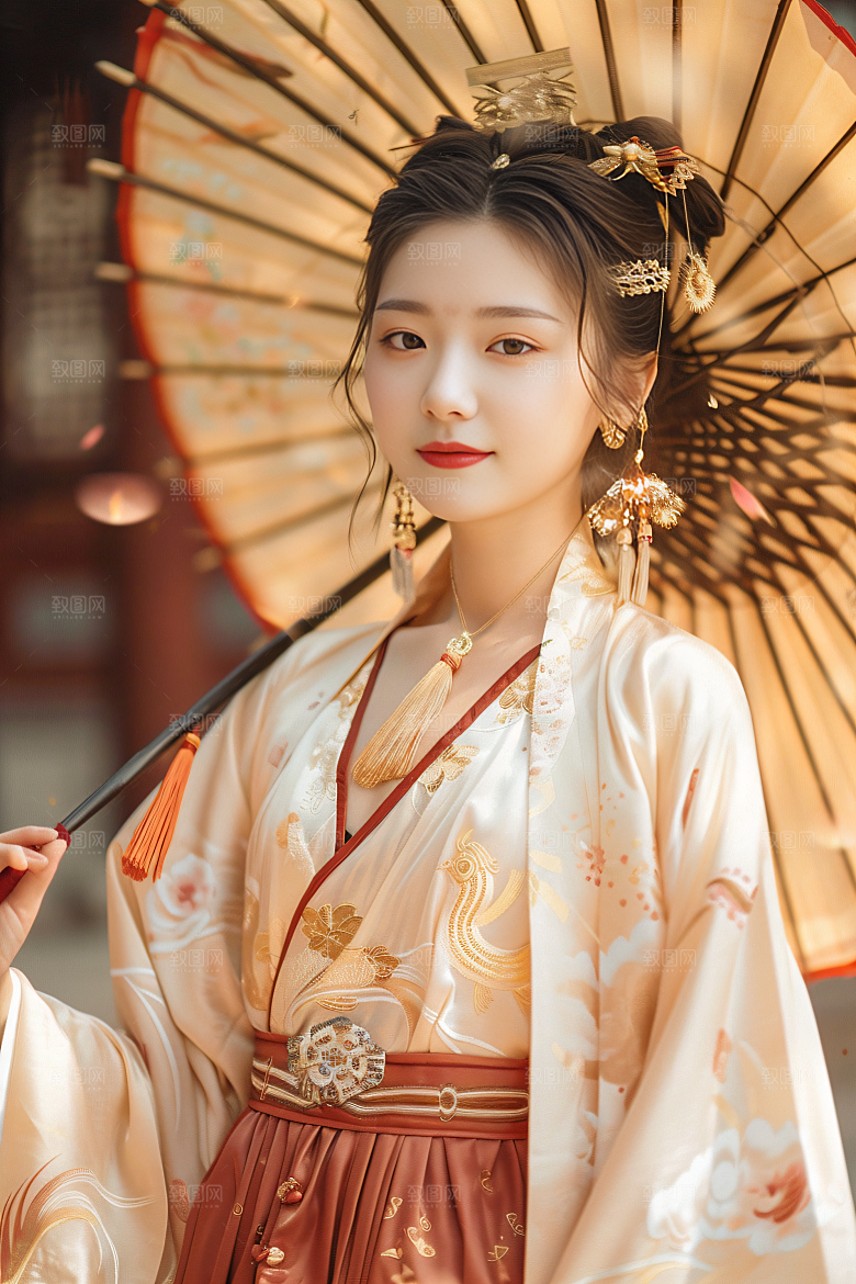 锦鲤汉服美女中国风吉祥素材