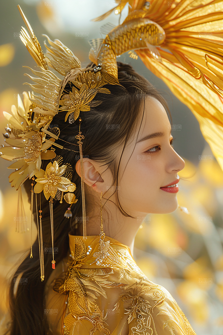 锦鲤汉服美女古风精致素材