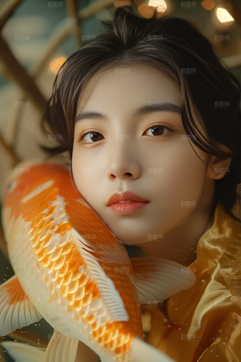锦鲤汉服美女高清吉祥素材