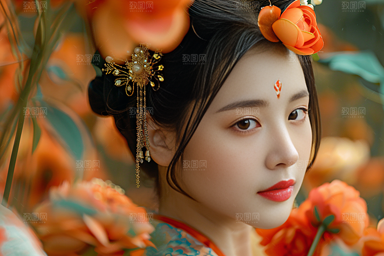 锦鲤汉服美女优雅高清素材