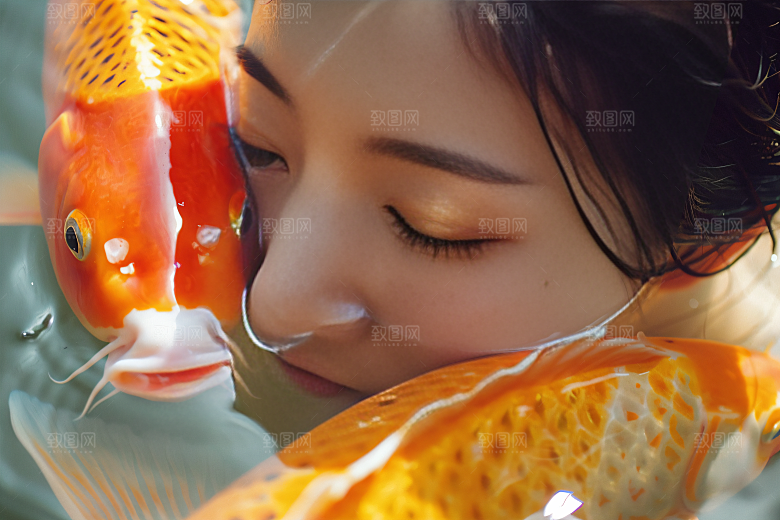 锦鲤汉服美女人像肖像素材