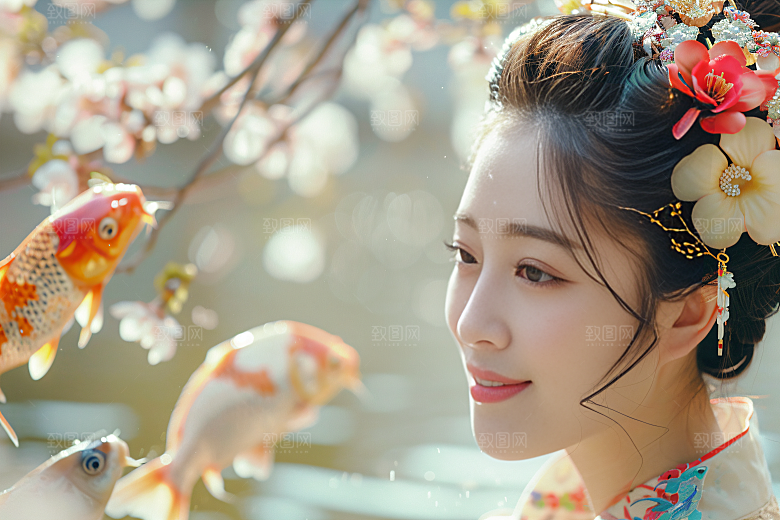 锦鲤汉服美女肖像人像素材