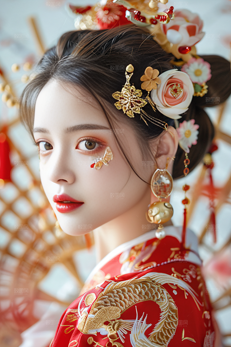 锦鲤汉服美女人像古风素材