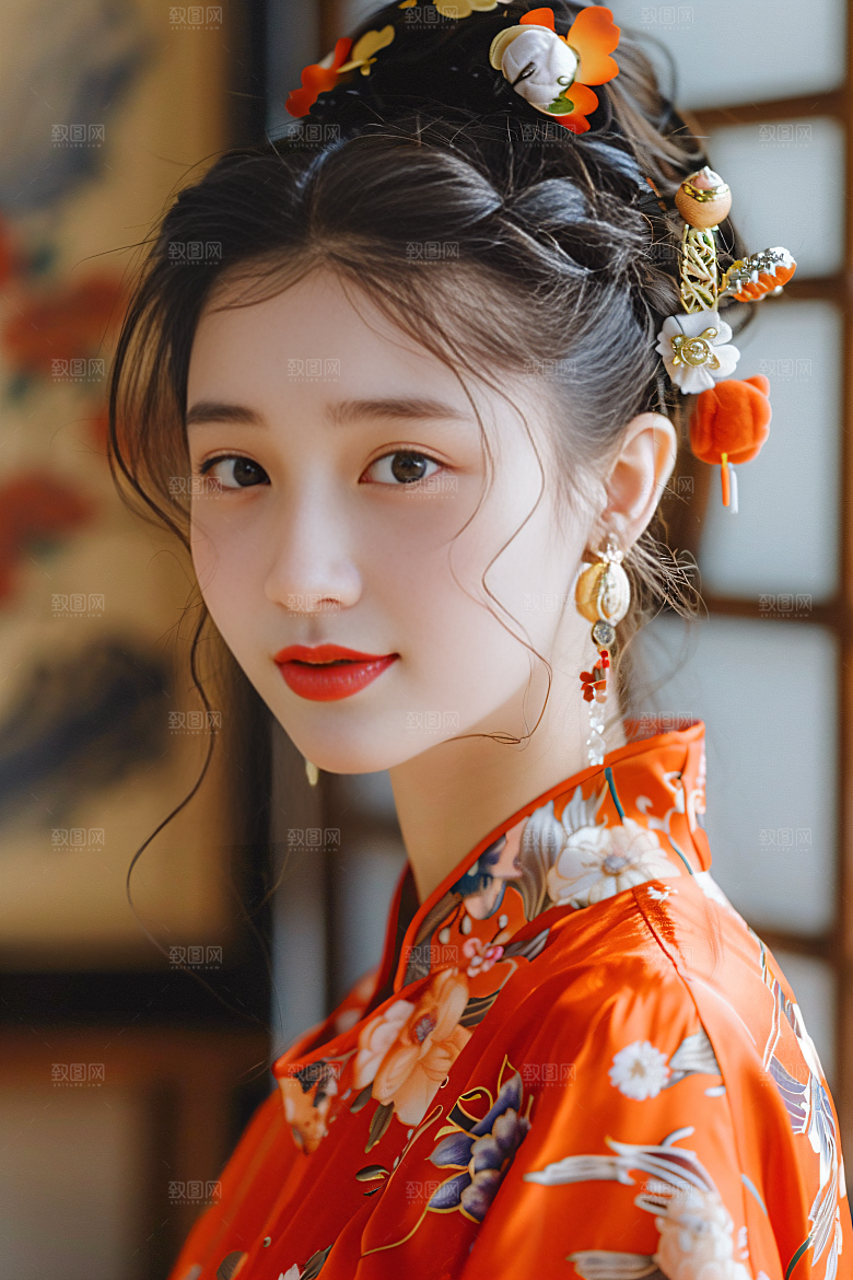 锦鲤汉服美女中国风高清素材