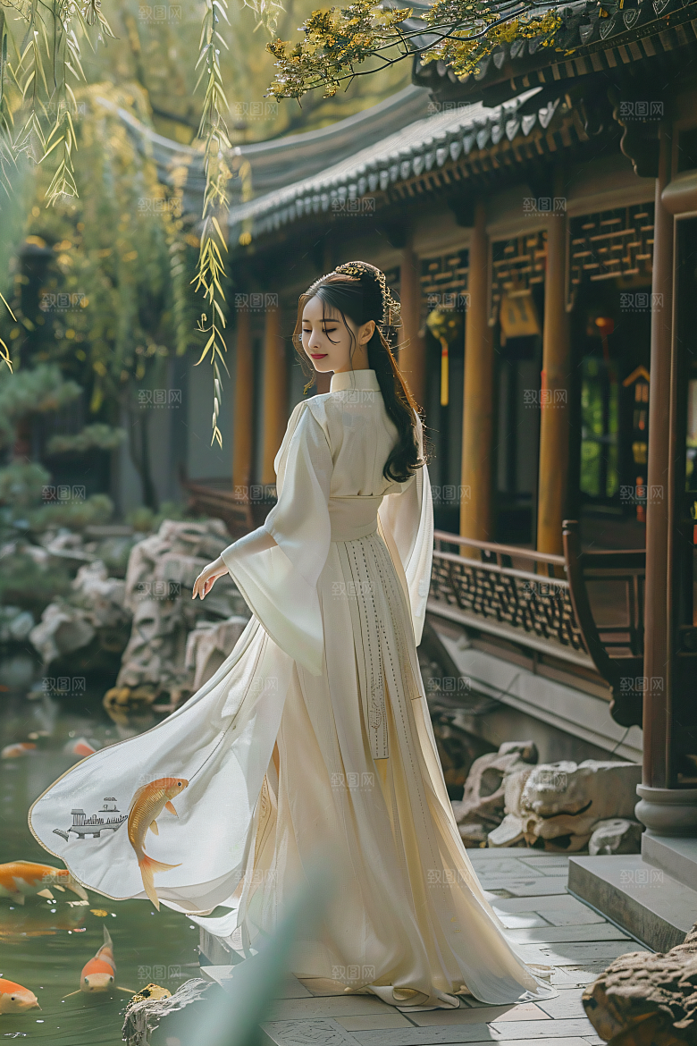 锦鲤汉服美女古风古风素材