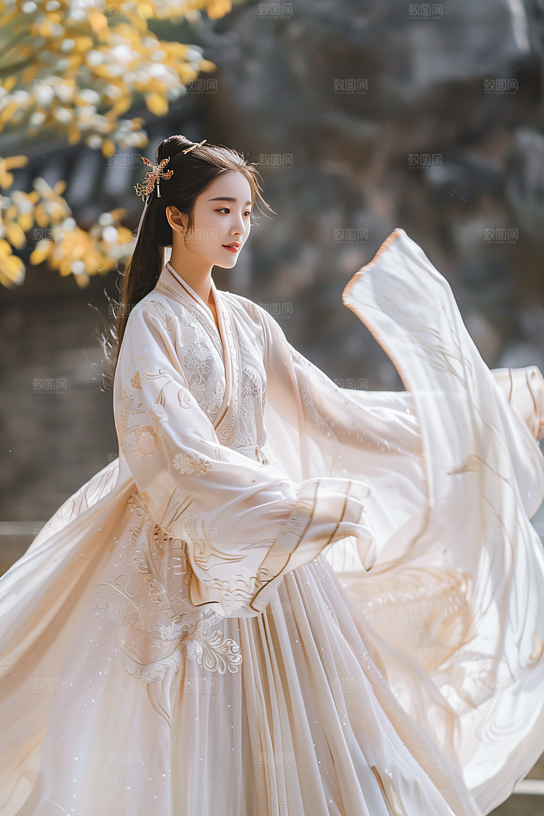 锦鲤汉服美女高清唯美素材