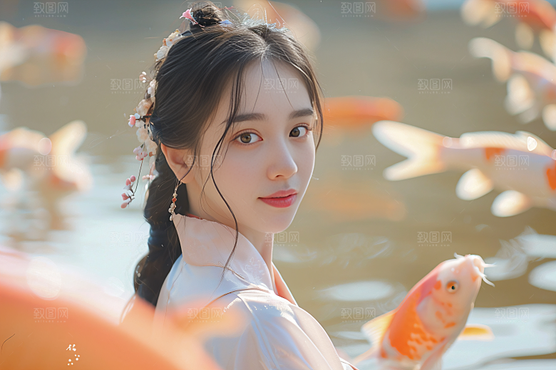锦鲤汉服美女肖像高清素材