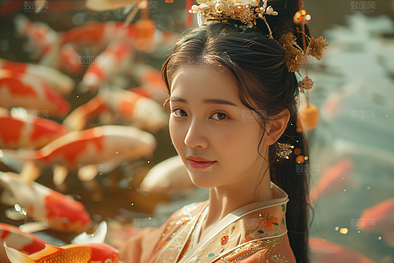 锦鲤汉服美女人像高清素材
