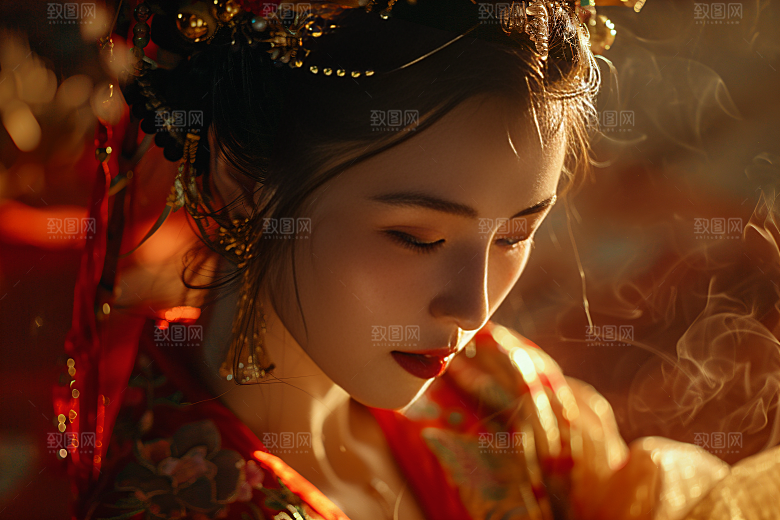 锦鲤汉服美女优雅高清素材